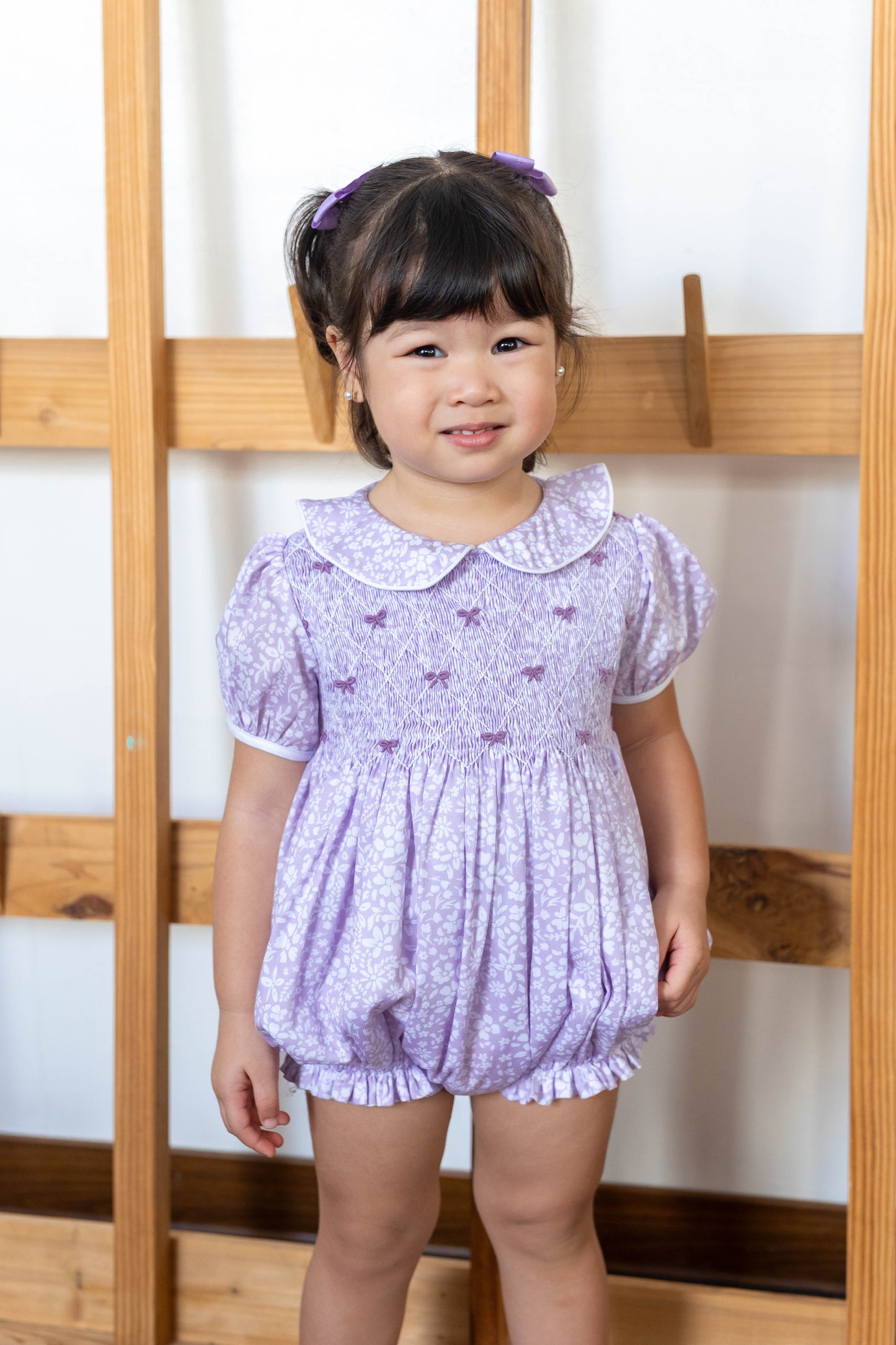 Lavender Floral Smocked Bubble