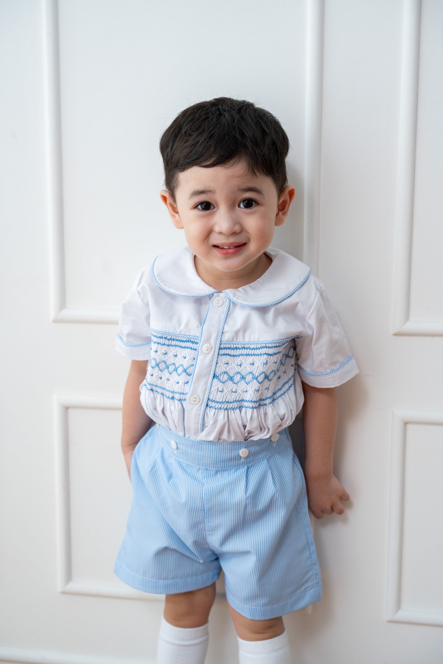 Bluebell Stripe Wesley Smocked Set