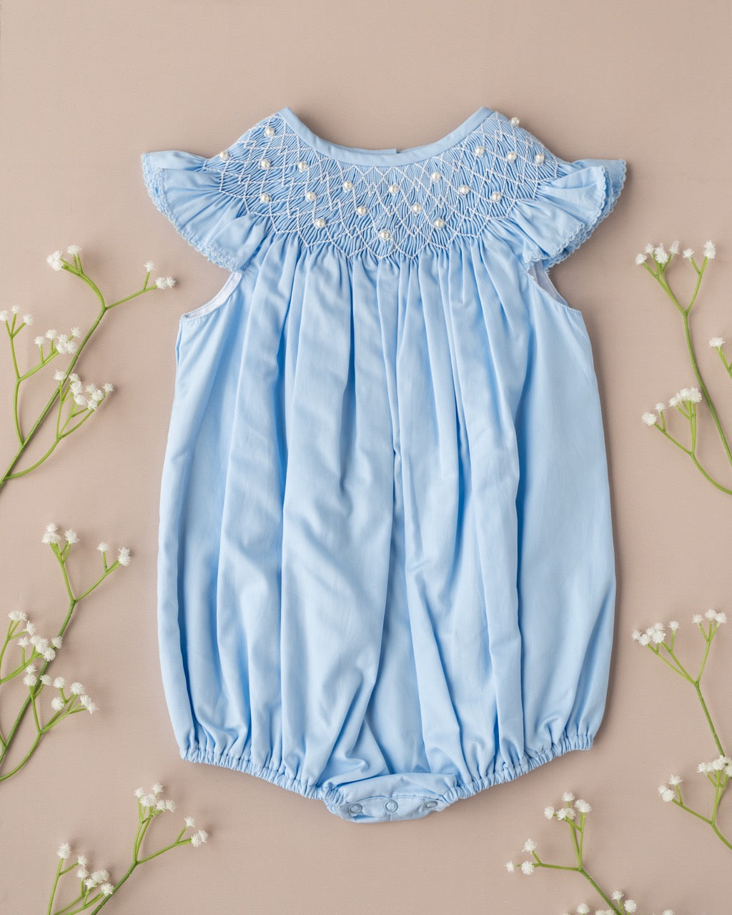 Baby Blue Pearl Smocked Bubble