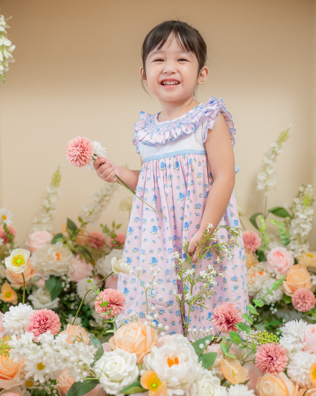 Pink Rosette Ruffle Dress