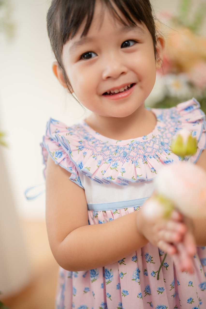 Pink Rosette Ruffle Dress