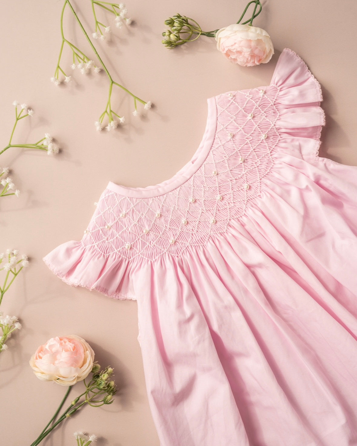open lace back dress Pink Pearl Smocked Bubble – Smocktini