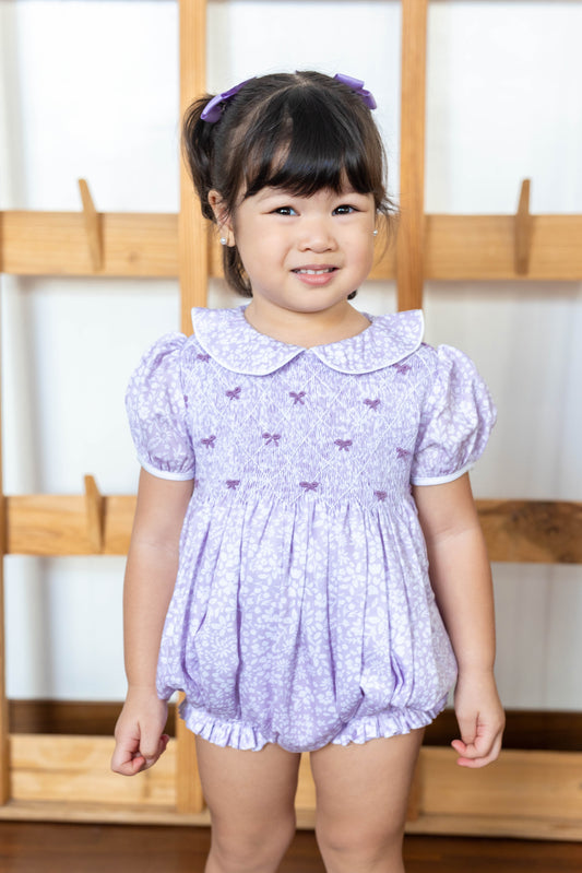 Lavender Floral Smocked Bubble