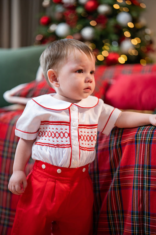 Red Wesley Smocked Set