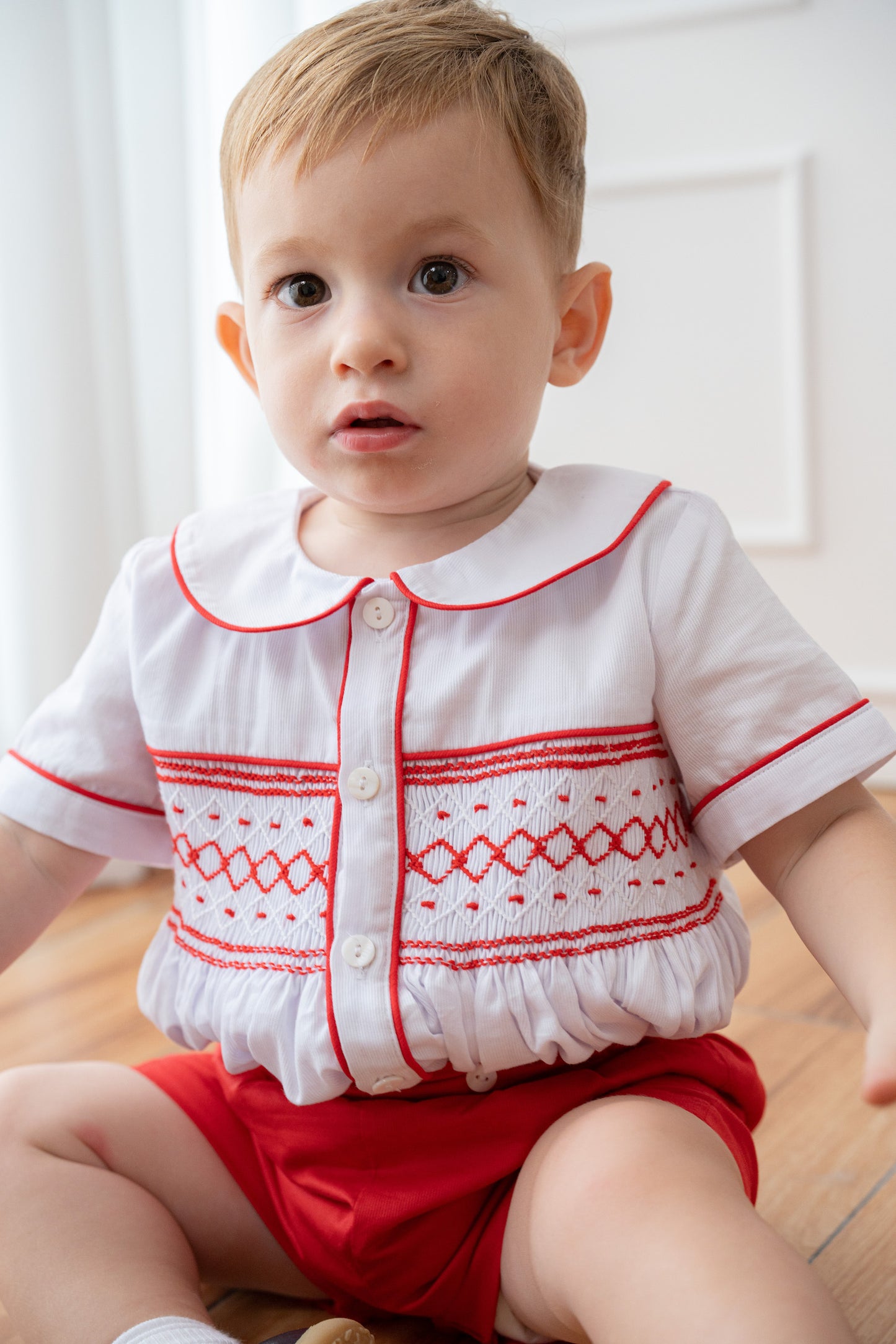 Red Wesley Smocked Set