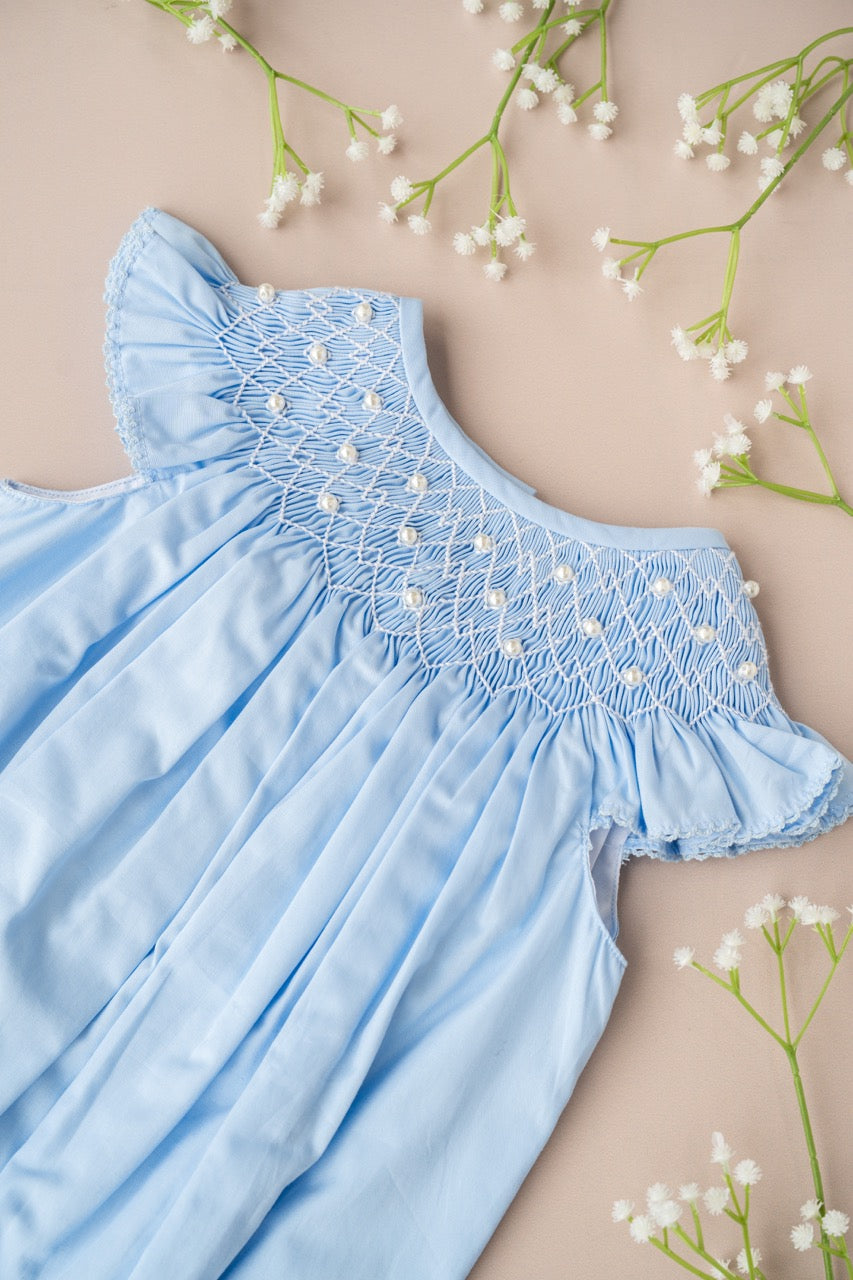 Baby Blue Pearl Smocked Bubble