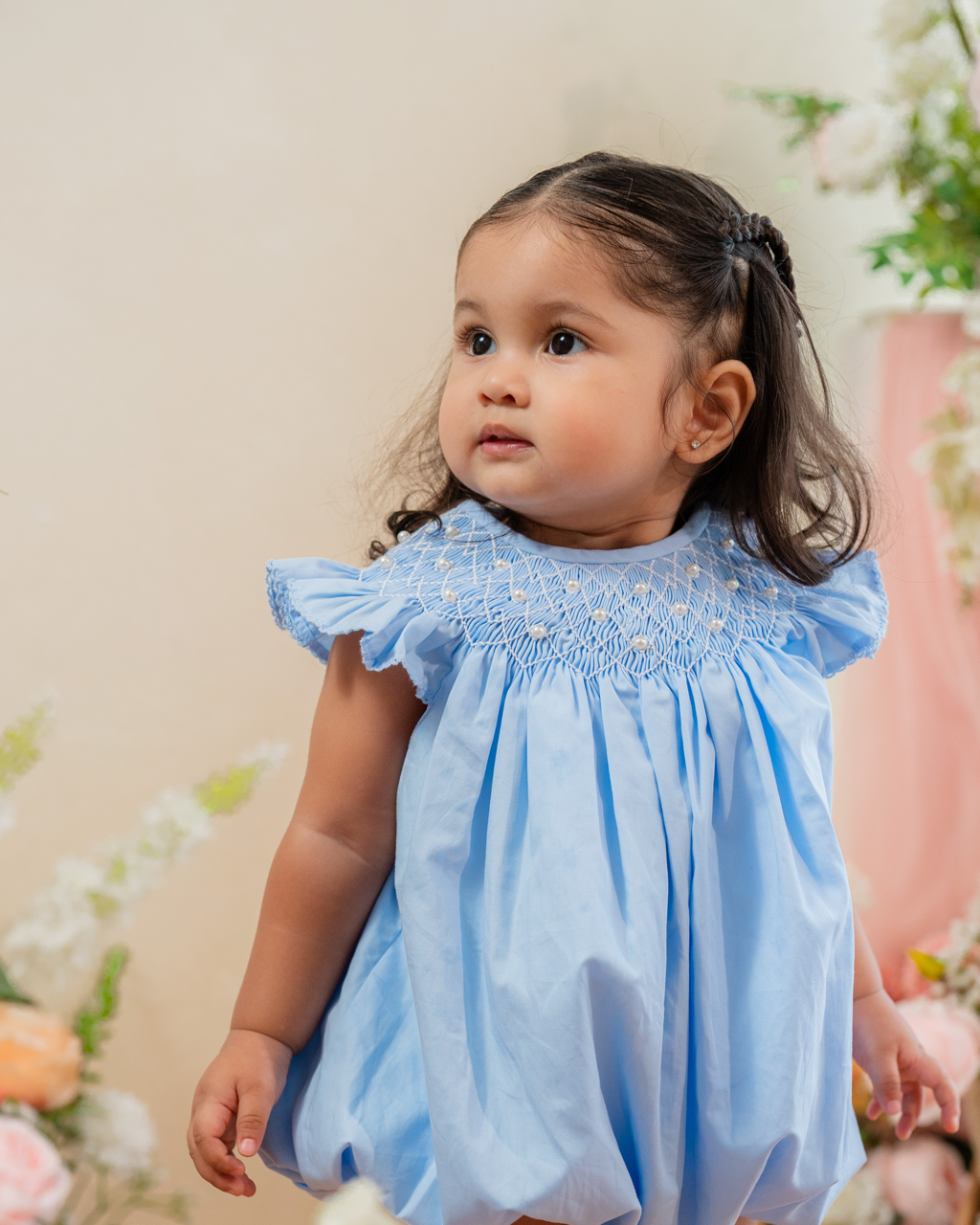 Baby Blue Pearl Smocked Bubble